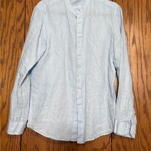 Tasso Elba Men’s Linen Shirt Medium Blue Button Up Casual Long Sleeve